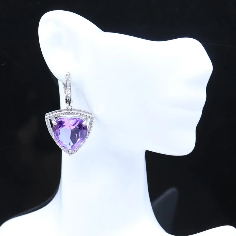 Buy 5 Get 1 Free 40x22mm Big Heart Gemstone Color Changing Alexandrite Topaz Zultanite Pink Kunzite CZ Silver Earrings