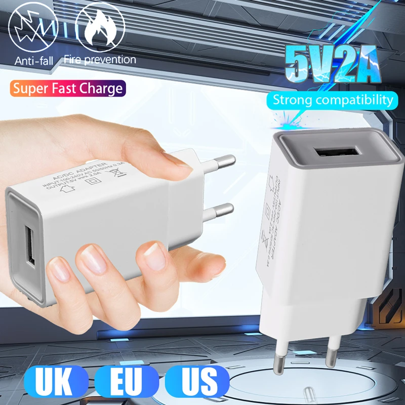 UK/EU/US 5V Wall USB Phone Chargers EU/US Plug For iPhone Samsung Xiaomi Google Universal Travel Fast Charging Power Adapter New