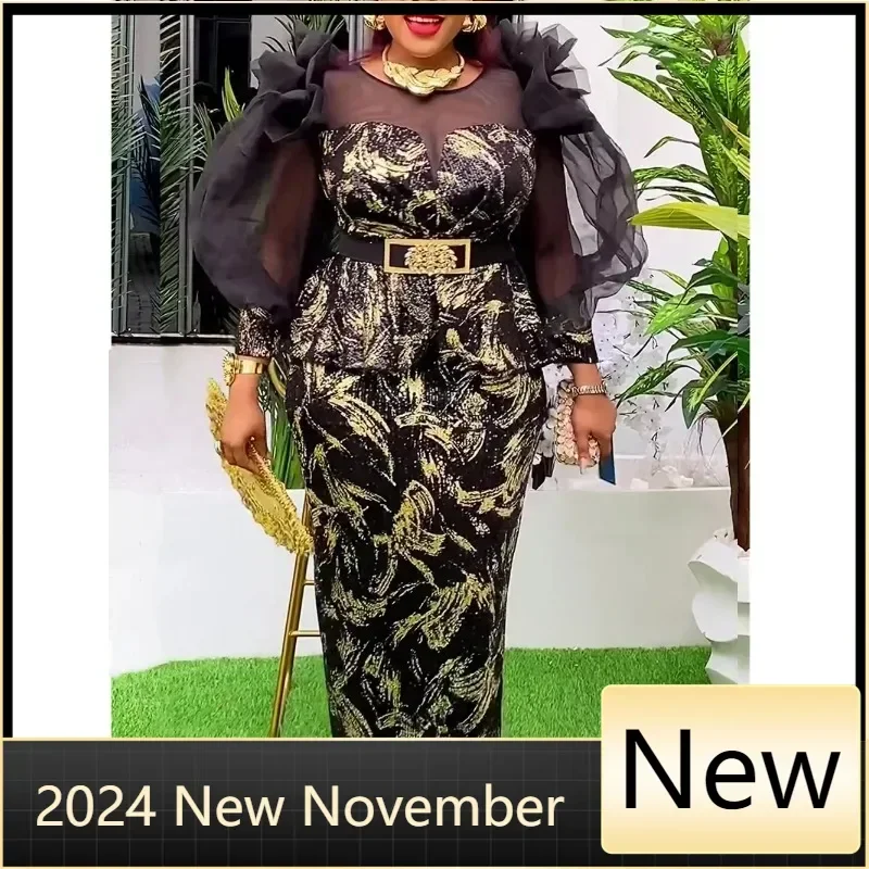 African Dresses for Women 2025 New Fashion Plus Size Sequin Evening Party Long Dress Dashiki Ankara Outfits Robe African Clothes