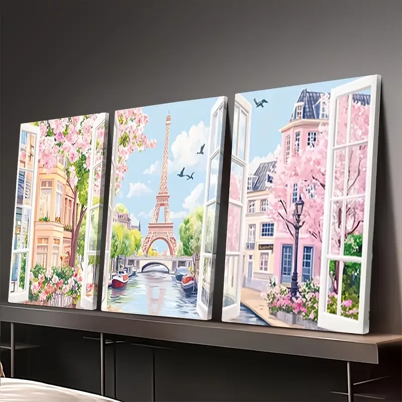 

Парижский оконный пейзаж, уличные цветения весной, алмазная живопись, триптих, сделай сам, вышивка крестиком, полная алмазная мозаика, художественная вышивка