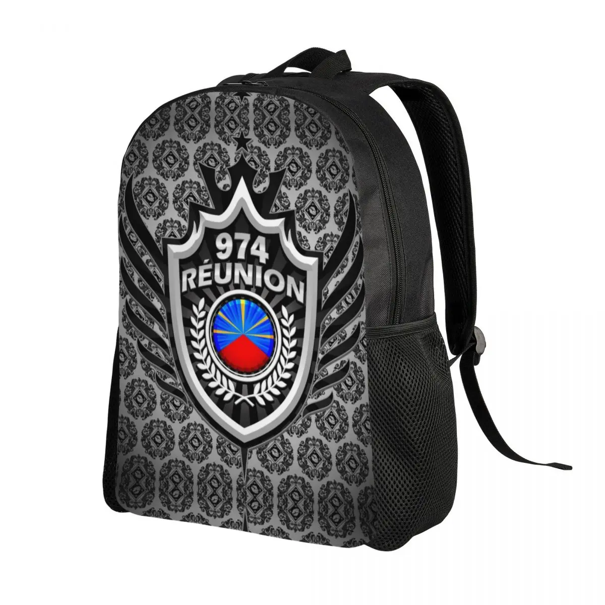 Custom 974 Reunion Coat Of Arms Backpack for Women Men Water Resistant College School Bag Printing Bookbags