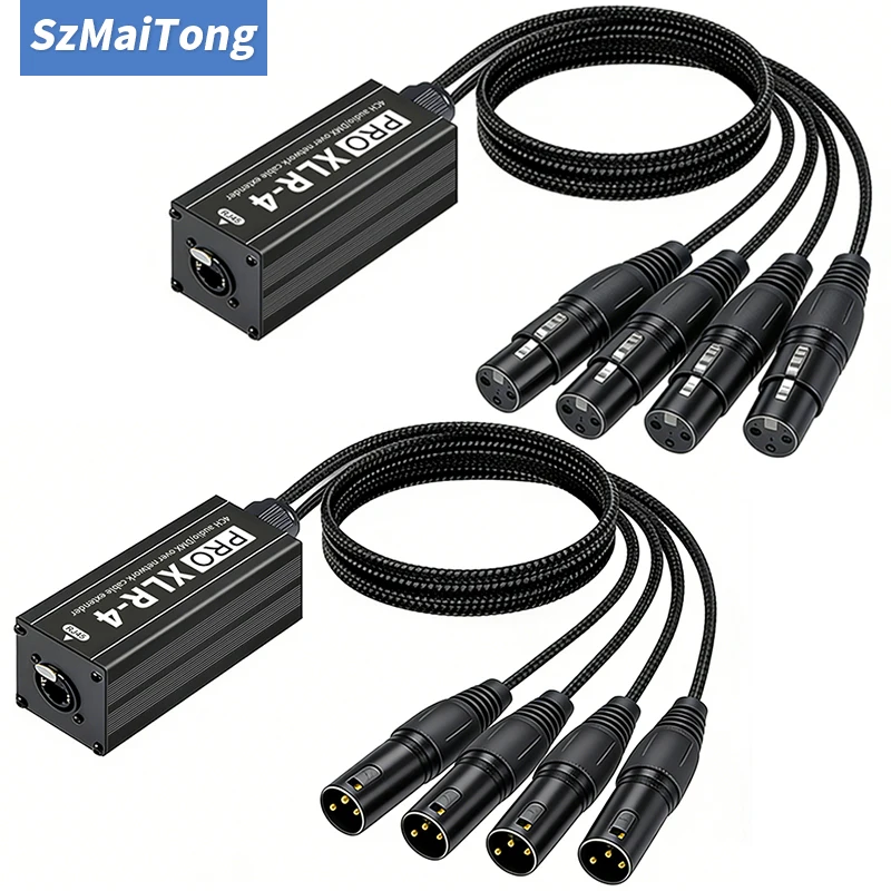 Over Cat5/Cat6 RJ45 4 Channel 3Pin XLR M to F Multi Network Receiver for DMX & XLR Signal Distribution