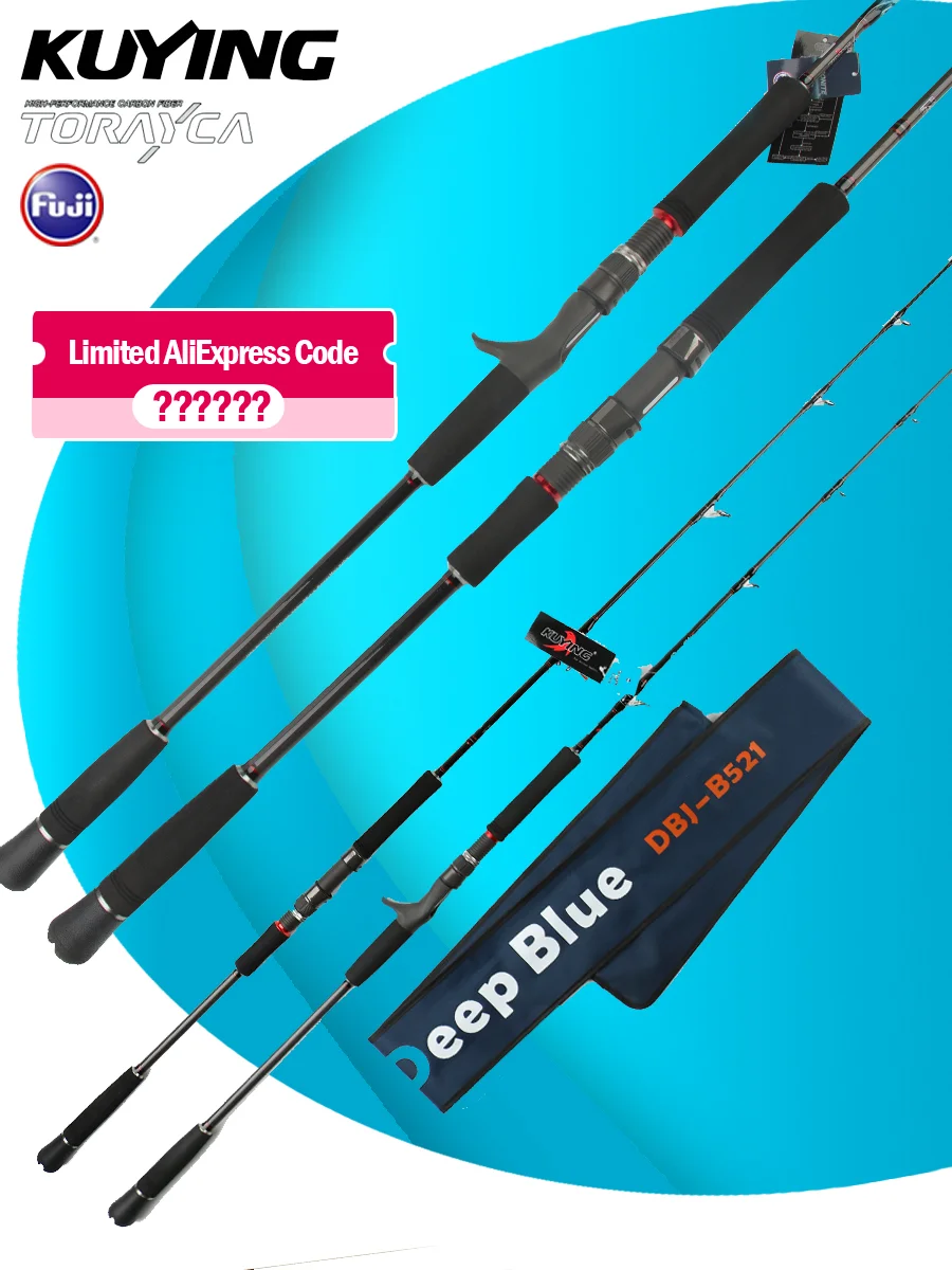 

KUYING DEEP BLUE 1.56m 1.68m Sea Boat Fishing Rod Jigging 80-300g 2-5lb Spinning Casting FUJI Carbon 24kg Power Single Section