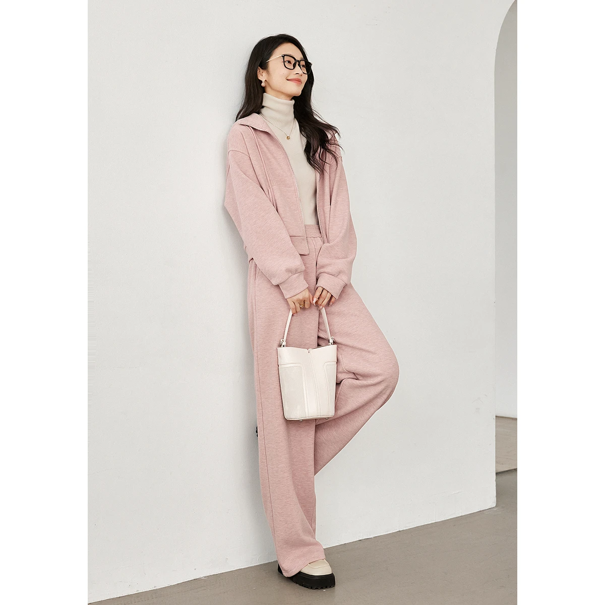 VIMLY Women's Tracksuit Set 2026 New Draw String Oversized Zip Up Hoodies Wide Leg Long Pants Casual Ladies Trouser Sets M9266