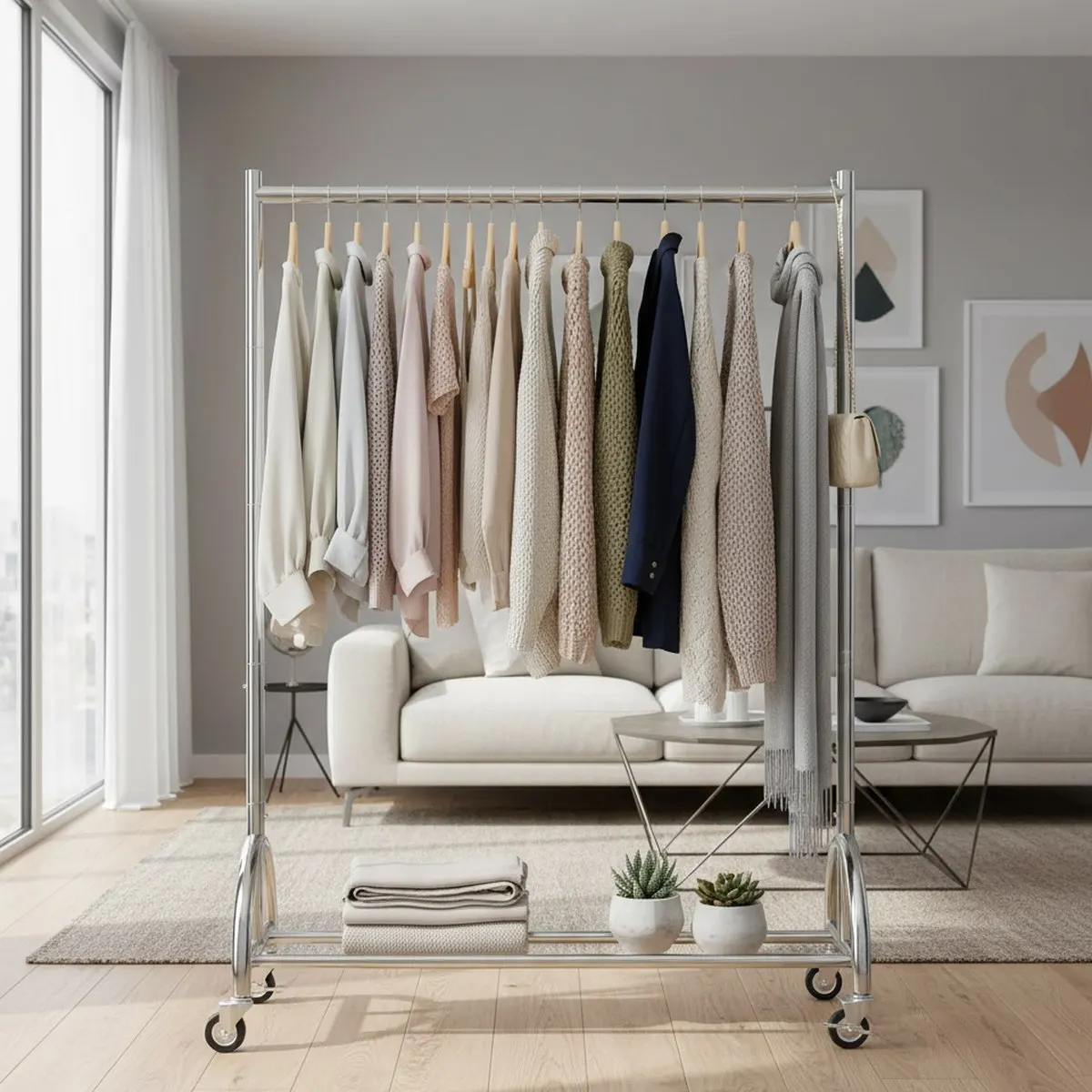 Metal Garment Rack with Wheels Clothes Hanger Organizer Heavy Duty Storage