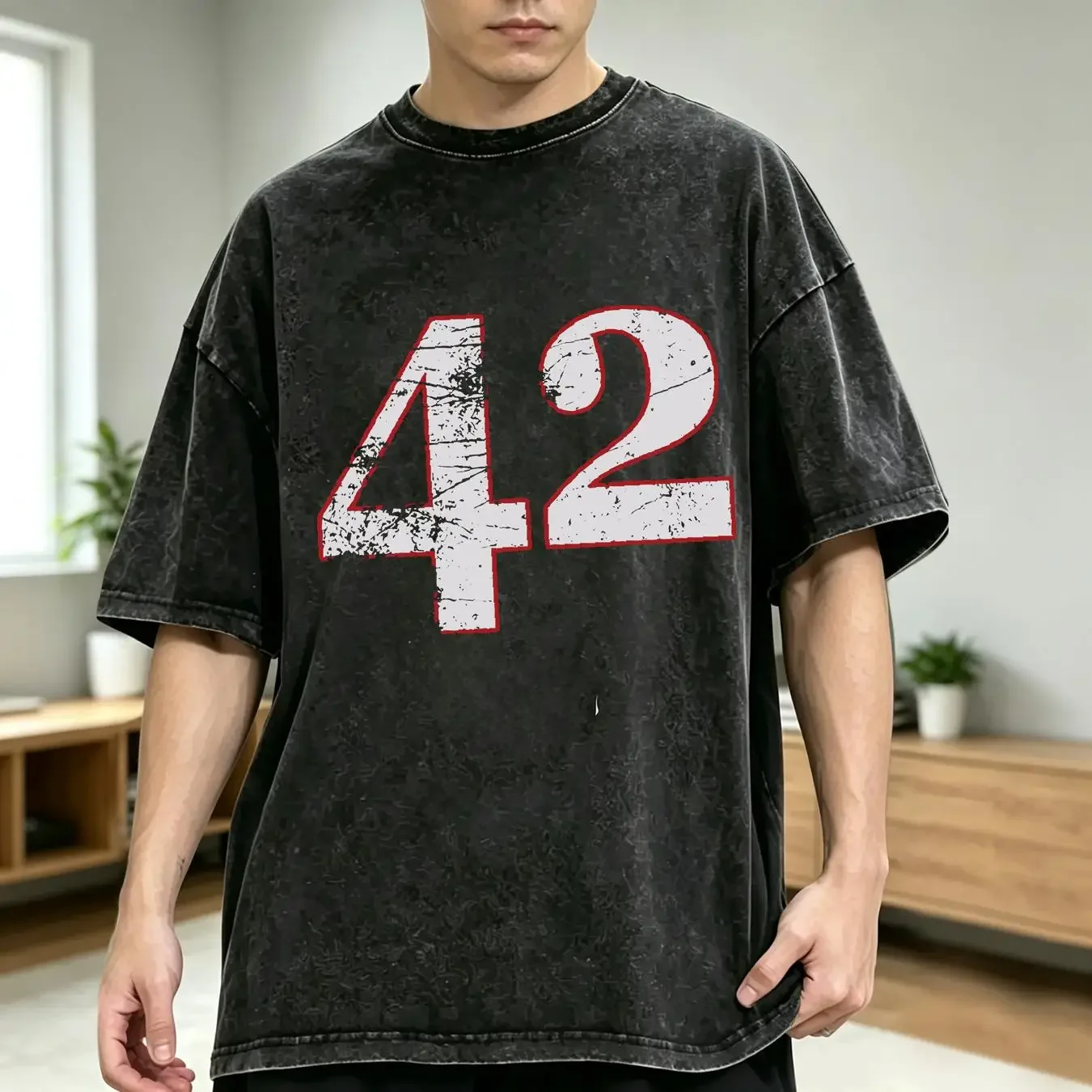 washed T Shirt 42 The Hitchhiker's Number Guide to Answer Galaxy Fun Geek Nerd vintage Washed fashion Top For Everyday Wear