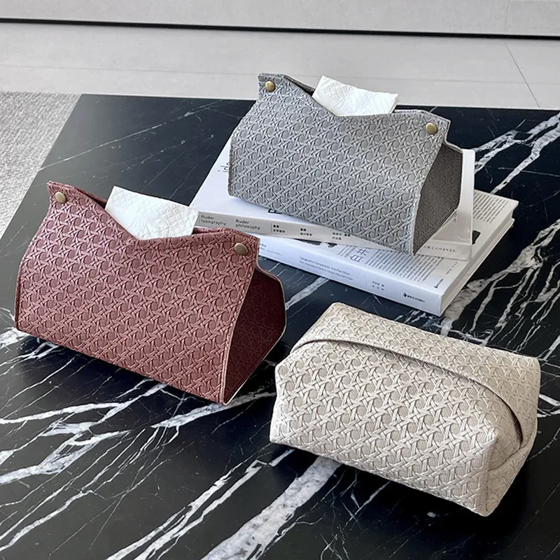 Minimalist Luxury Fashionable Peaked Texture Leather Tissue Box, Creative V-Shaped Snap Closure for Living Room & Foyer
