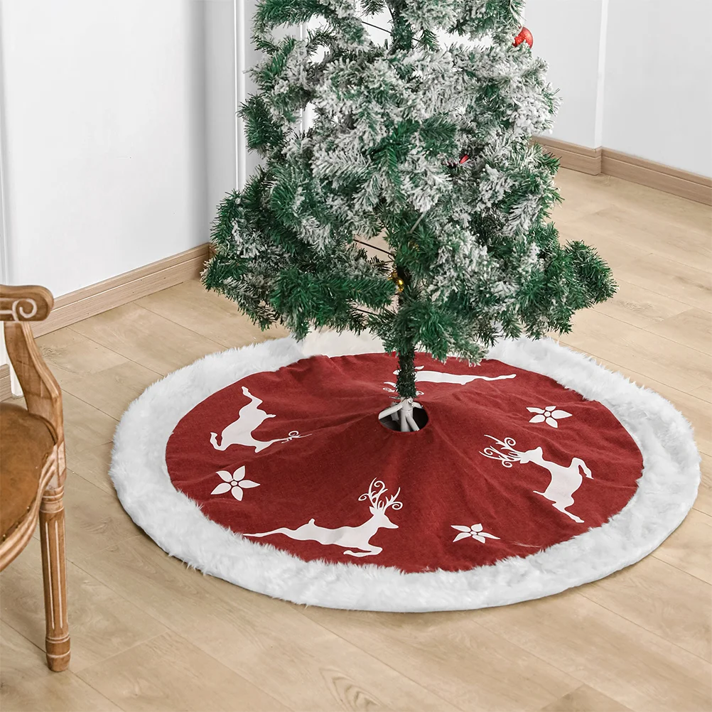 

Christmas Tree Skirt Red Reindeer Skirts Decor Holiday Festival Washable Small Floor Carpet Mat