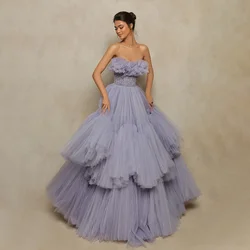 Gorgeous Strapless Pleat Dresses for Prom Elegant Beading Sequined Sweep Train Party Gowns Fluffy Formal Evening Dresses 2024