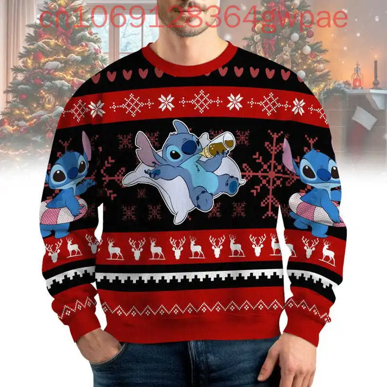 Disney Love Stitch Ugly Women Men Sweater Stitch Christmas Love Alien Blue Dog Ugly Christmas Sweater I Wish You Love