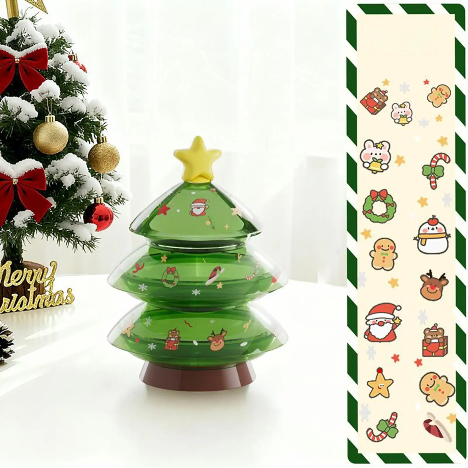 

Коробка для закусок, трехслойная рождественская елка в форме хранения, декоративный поднос для конфет для праздничной вечеринки, домашние сладости, фрукты, орехи