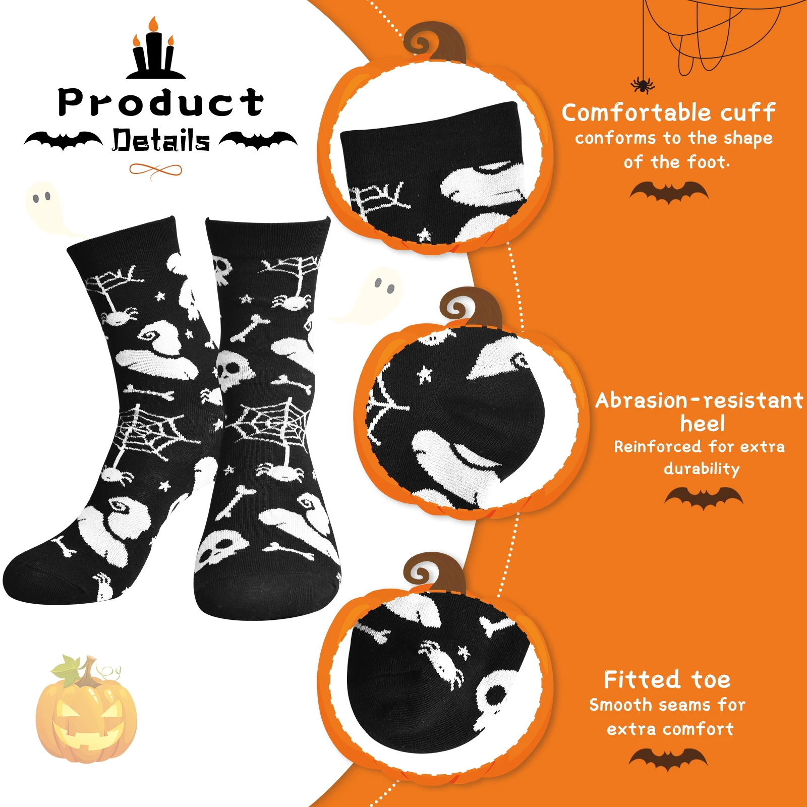 Chaussettes d'Halloween pour Hommes et Femmes, 6 Paires, Amusantes, Mignonnes, Colorées, Cadeaux