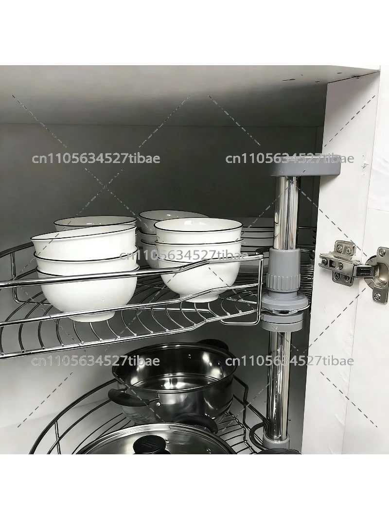Arc Corner Pull-Out Basket with 180° Rotation, Double-Layer Cabinet Storage Organizer
