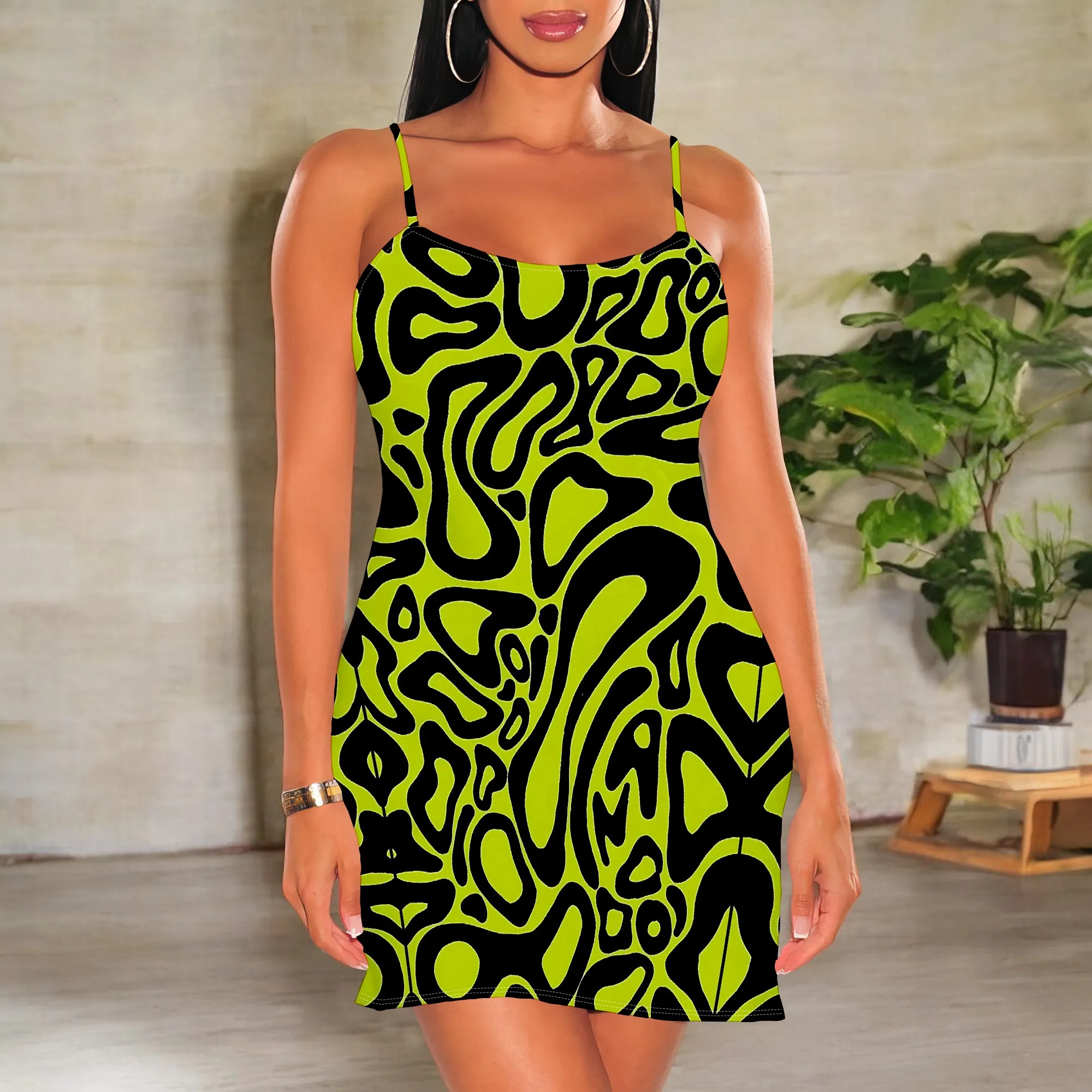 

Formula 1 Swirl Print Spaghetti Strap Mini Dress Women Sexy Bodycon Summer Party Club Dress 2025