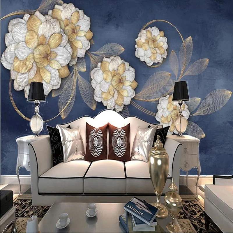 

Custom 3D Mural Wallpaper Modern Light Luxury Golden Peony Pattern TV Background Wall Home Décor Papel De Parede Tapety Fresco