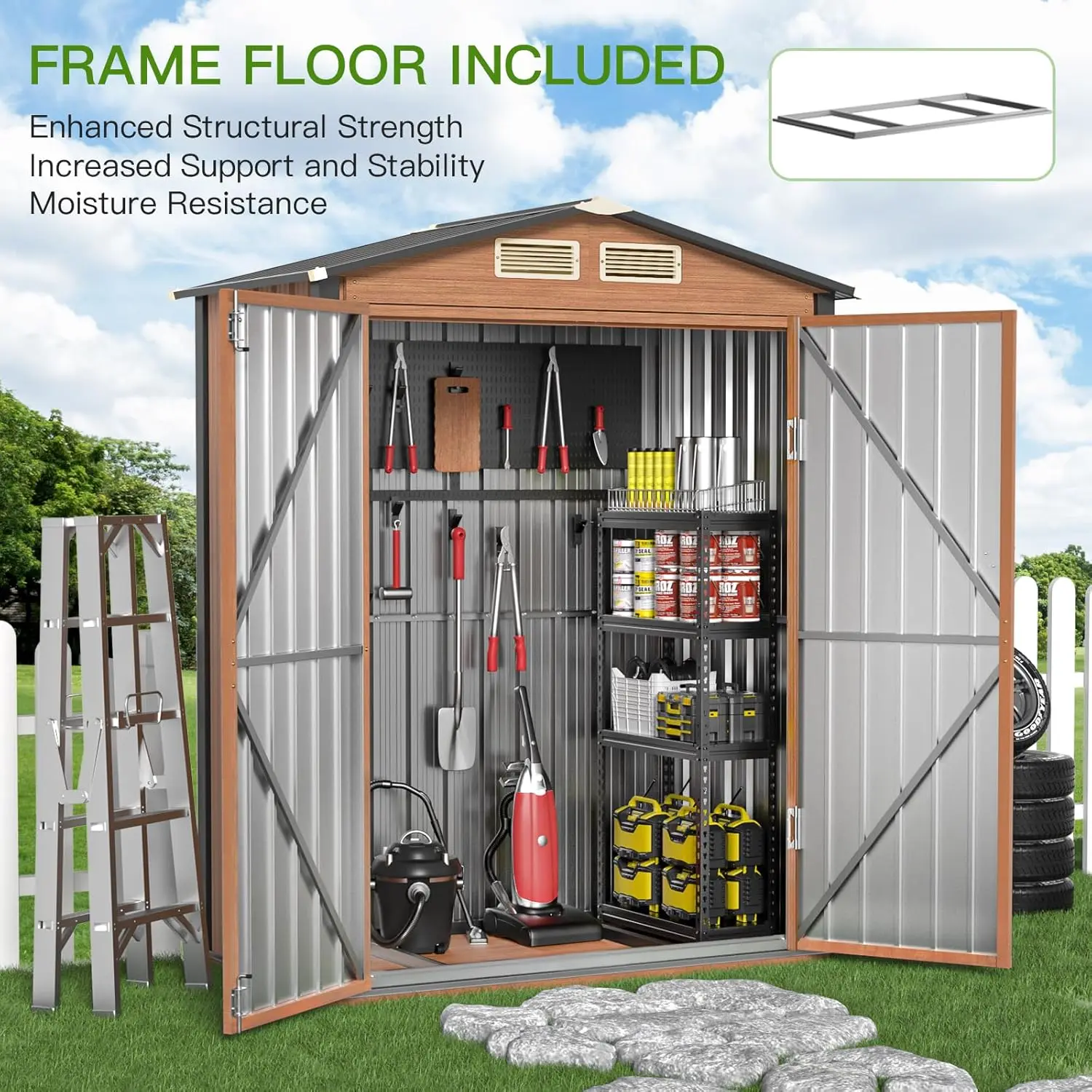 Outdoor Storage Shed,  Lockable Door, Vertical Outside Storage Building for Garden, Backyard, Lawn, Patio Utility, Tool Storage