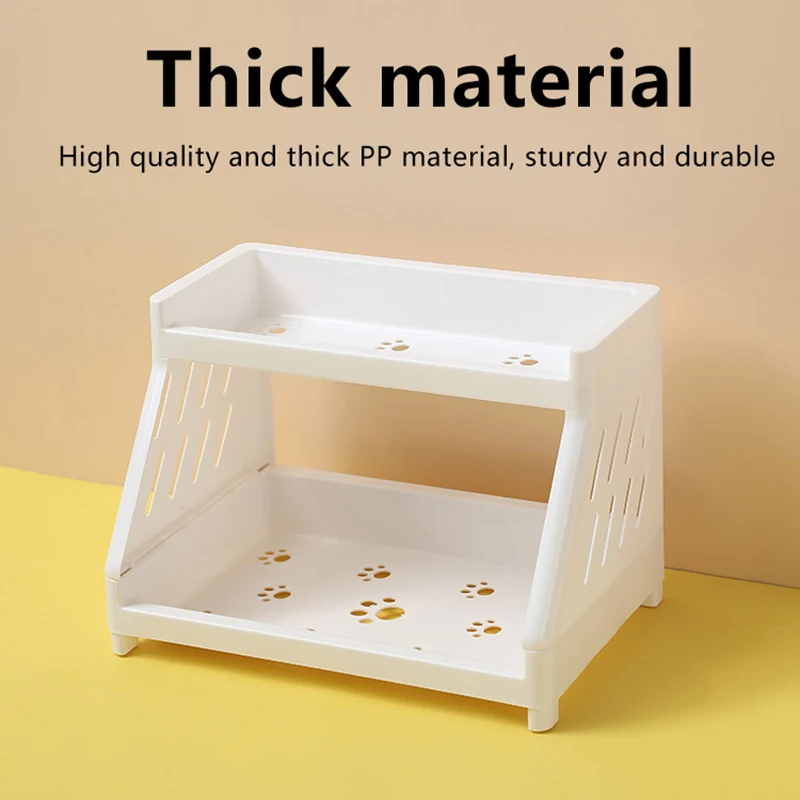 White Double-layer Tier Desktop Storage Organiser Cartoon Cat's Paw Design Display Shelf Student Desk Office Office Stationery