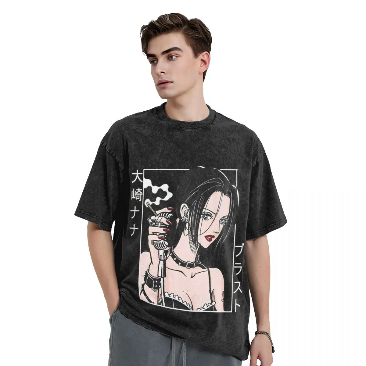 Anime Nana Osaki Music Washed T Shirts Streetwear Hip Hop Cool T-Shirts Tees Tops for Men Women Short Sleeve Oversize Summer