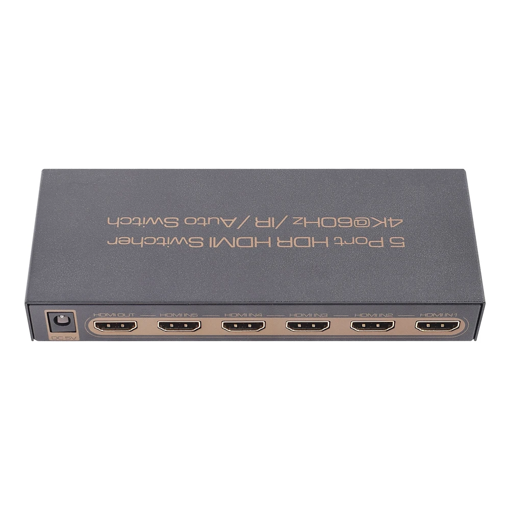 4K @ 60Hz 5 portas HDMI Switch Splitter IR remoto sem fio 5x1 HDMI Switcher, 18Gbps, HDR, UHD, HDCP 2.2 compatível