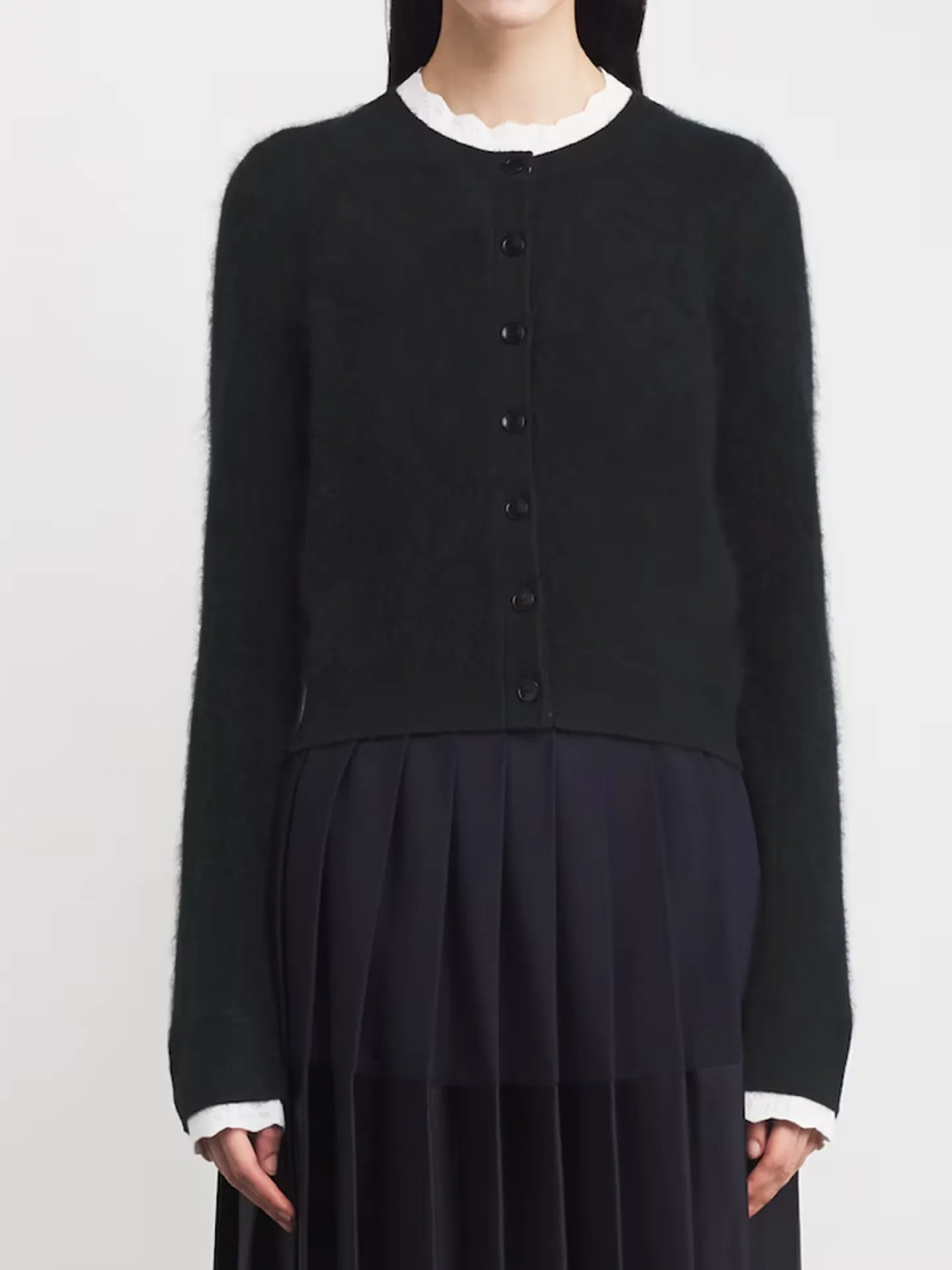 

Spring/Fall Women Contrast Lace Trim Long Sleeve Solid Knit Cardigan Single-breasted Slim Soft Elegant Casual Sweater