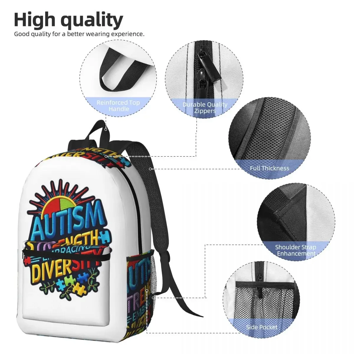 Empowering Autism Awareness With Specialized Backpack Daypack Large Capacity Kids BookBag School Bag Shoulder Bags for Men Women