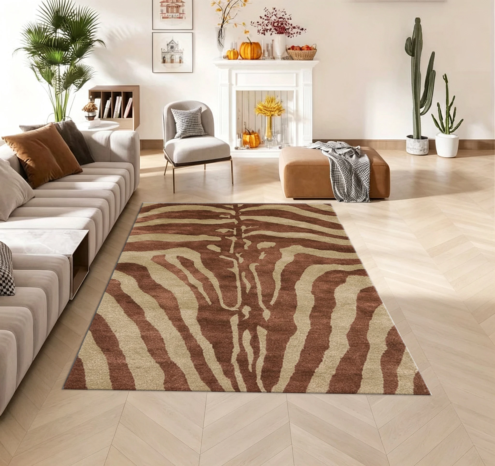 Brown Beige Zebra Pattern Animal Stripe Print Carpet Wildlife Floor Mat Home Decor Carpet