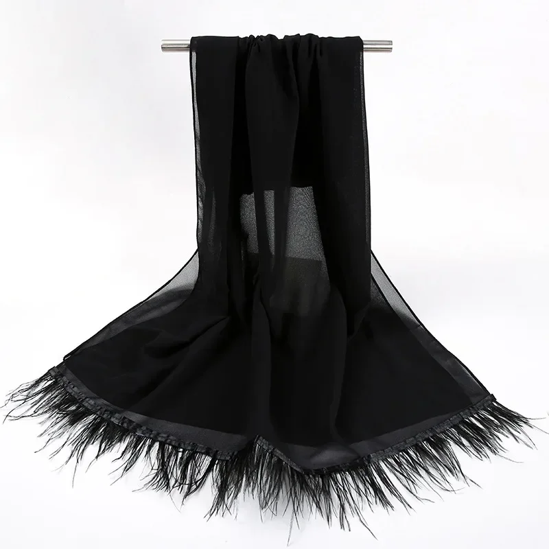 

Single-Side Feather Chiffon Scarves femme Hijabs Pashmina Turban Malaysia Muslim Women Plain Headscarf Wrap Long Shawl