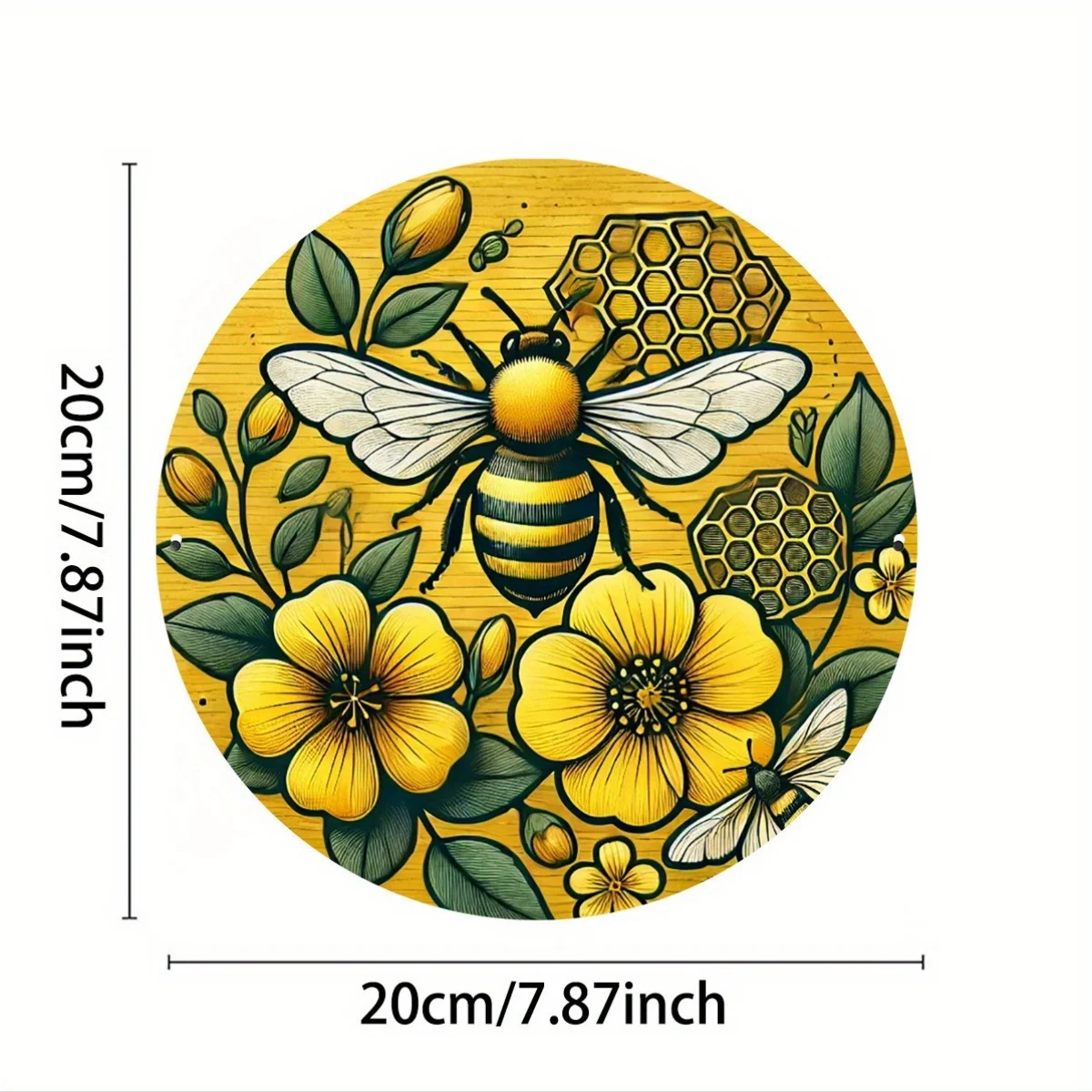 Pack of 1 Vintage Bee and Honeycomb Metal Wall Art Sign, Harmonious Buzz, Aluminum Tinplate Decor, 8x8 Inch, for Home, Restauran