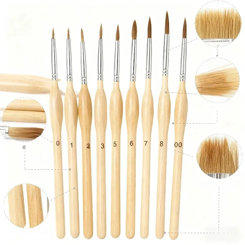 

Fine Detail Paint Brush Set with Wooden Handles and Numbered Sizes Precision Art Brushes Watercolor/Oil Painting Tool