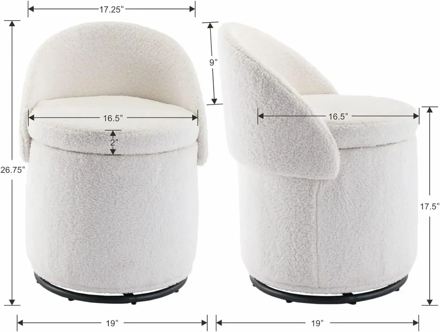 Modern Swivel Ottoman Vanity Chair Sherpa Upholstered Barrel Club Chairs 360 Degree Swivel Side Chair Storage Comfy Makeup Stool