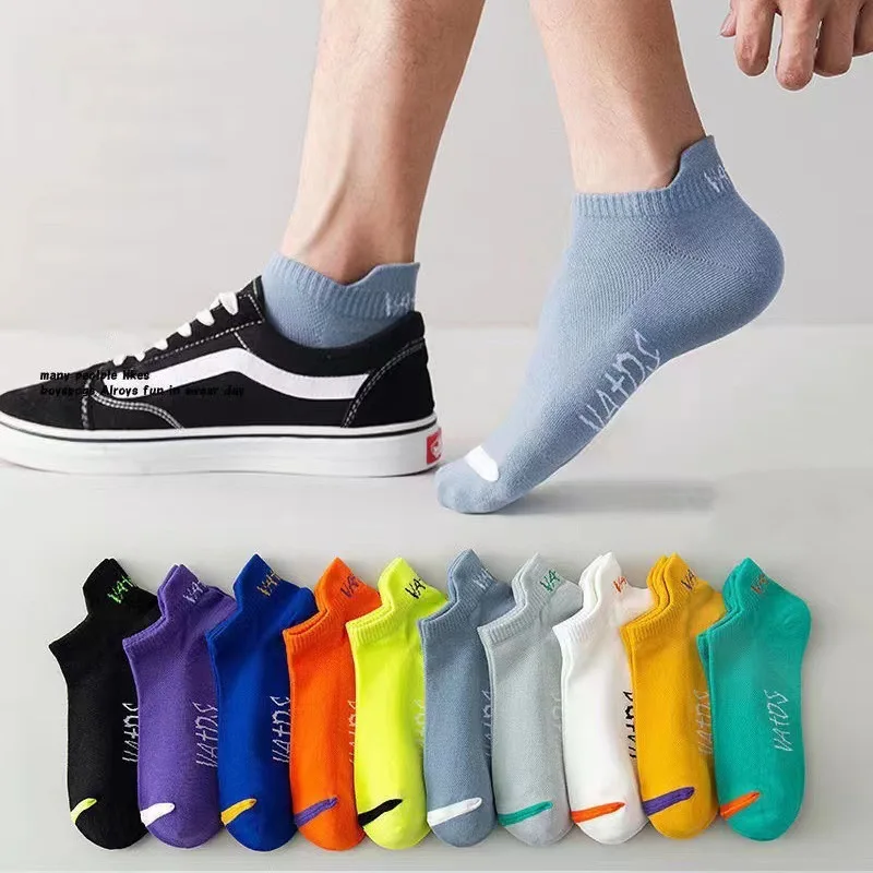 5 Pairs Bright Color Ankle No Show Socks Men Breathable Street Fashion Sport Deodorant Invisible Travel Running Socks