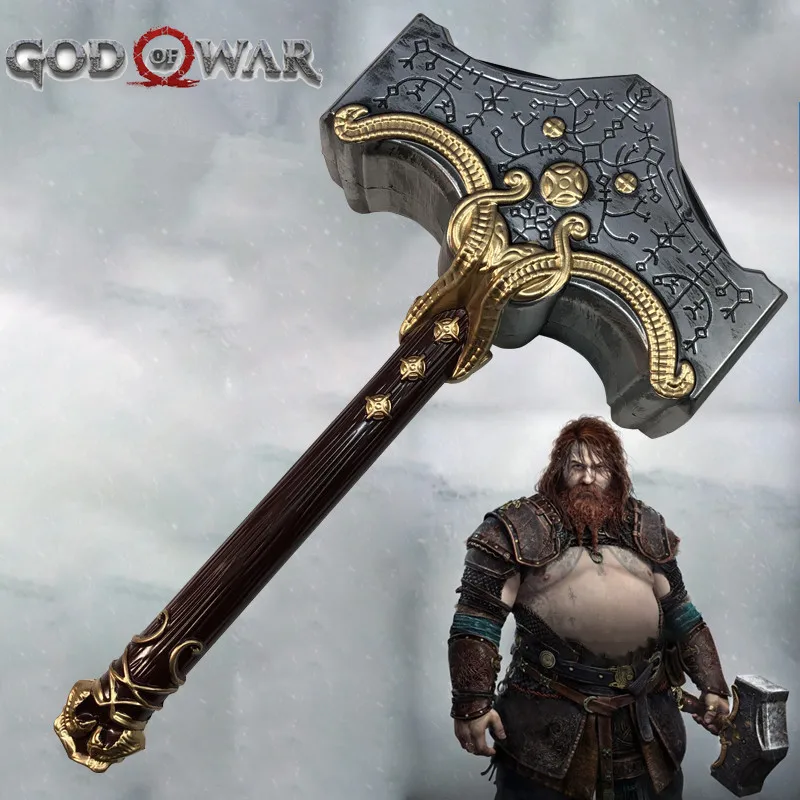Cosplay deus da arma de guerra thor martelo caos lâmina chama tomahawk trovão martelo prop papel jogando fantasma besta martelo pu weap 1:1