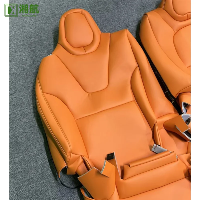 Suitable   for Tesla Model X Orange Nappa Leather Full Replacement Car Seat Cover