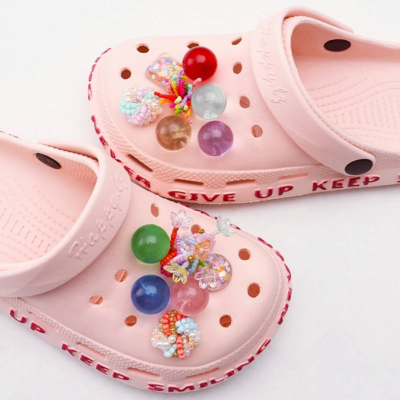 Colorful Bead Butterfly Shoe Charms, Transparent Round Ball Resin Shoe Buttons, Removable DIY Shoe Decorations for Clog Sandals