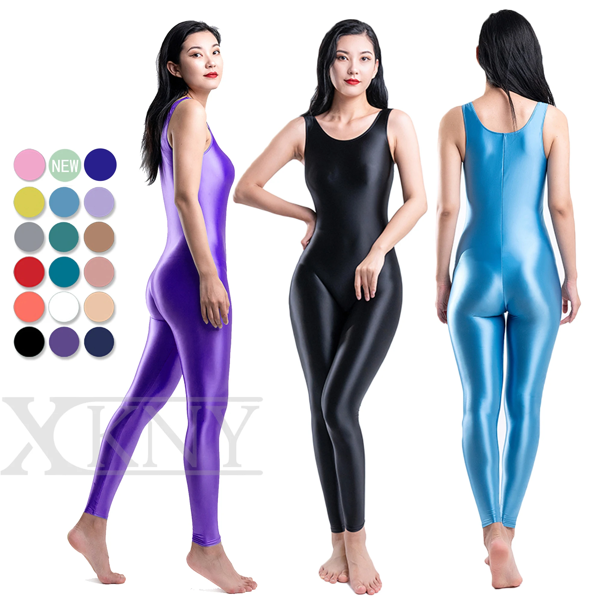 XCKNY satin glossy tights One Piece Skin Bodysuit sports yoga Jumpsuits high Stretch glossy bodysuit Spandex Zentai