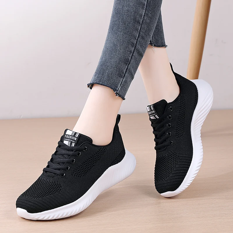 

Spring Women New Flat Bottomed Comfortable Tennis Lace Up Mesh Lightweight Soft Bottom Travel Women's Casual Shoes Zapatos Mujer
