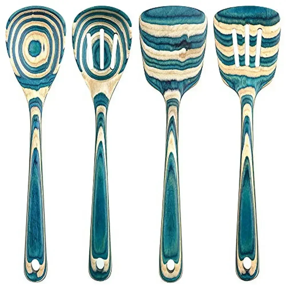 

Mykonos Collection 4 Piece Cooking Utensil Set Nonstick Safe Wood Spoon Spatula Slotted Stir Serve Flip Soups Sauces Cook Pot
