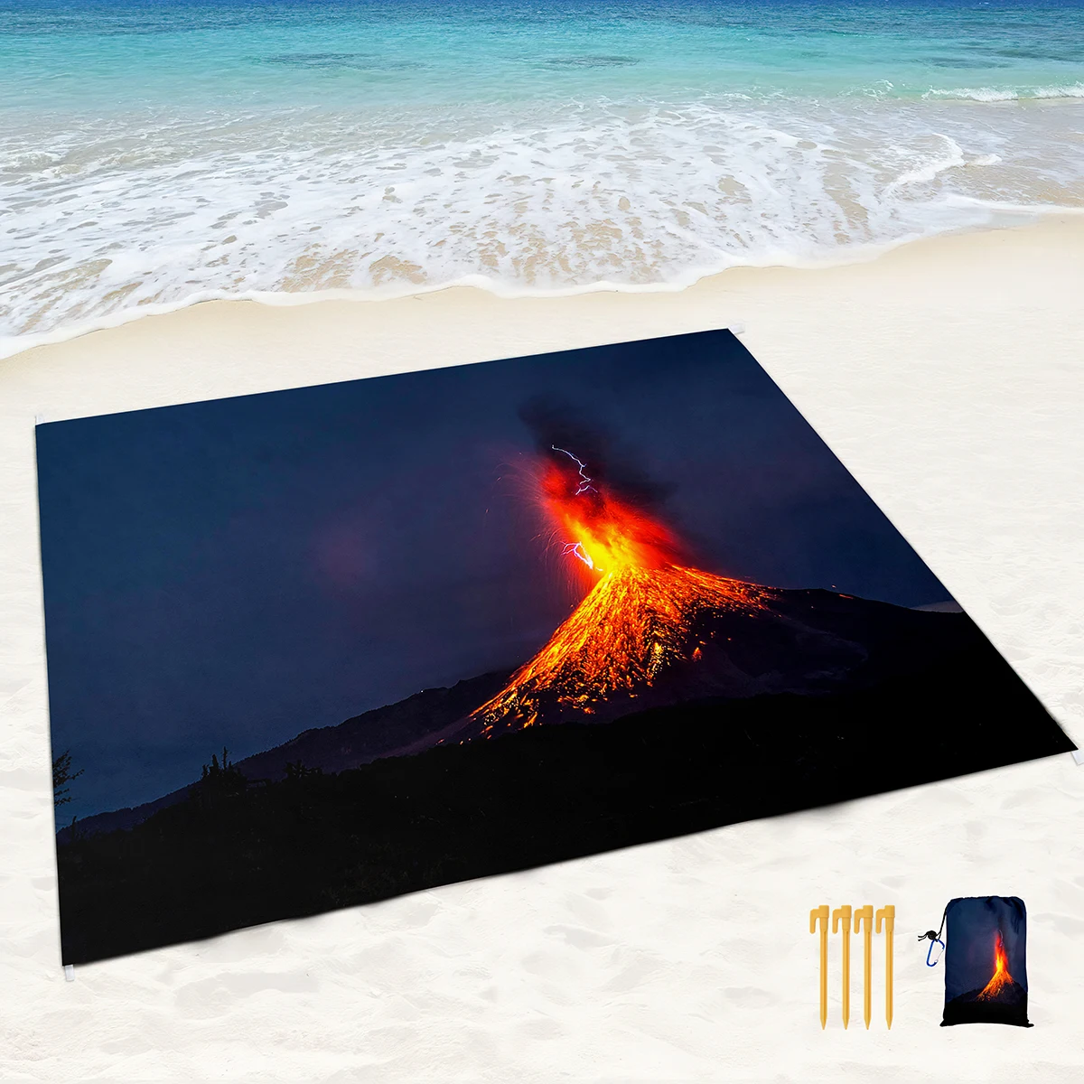 Beach Blanket Waterproof Sandproof,Volcano eruption polyester Lightweight Portable Picnic Rug,Perfect for Outdoor Travel,Camping