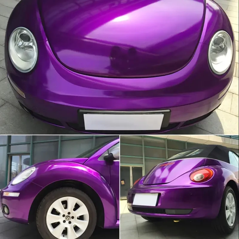 Premium Gloss Metal Candy Purple Vinyl Car Wrap Film Roll with Air Release, Self Adhesive Glitter Decal Car Wrapping