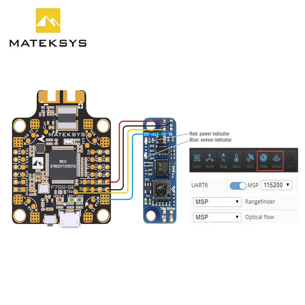 Matek光学フローセンサー,rc fpvレーシング用フローセンサーモジュール,フライトコントローラー,freestyle,f4,f7,フライトコントローラー,inav 3901 l0x