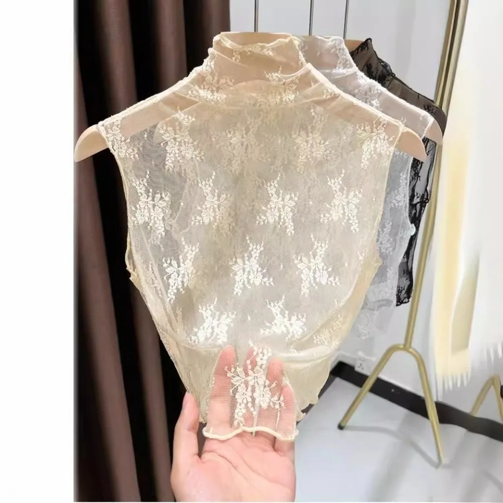 

Fashion Lace Floral Fake Collar White Black Detachable Blouse Shirt Removable Collar Casual Gauzy Half High Collar Women