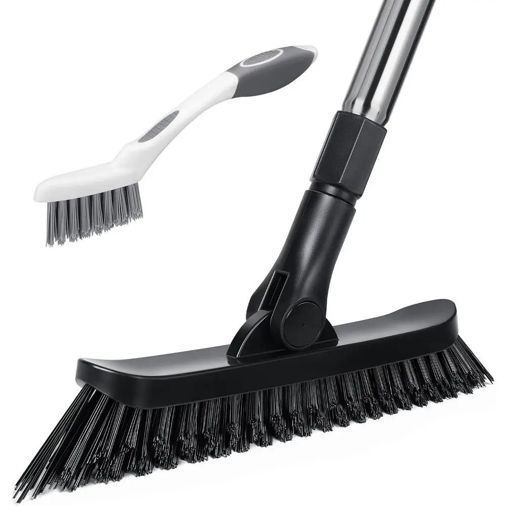 

Long Handled Tile and Grout Cleaning Brush with Stiff Bristles for Deep Floor Scrubbing