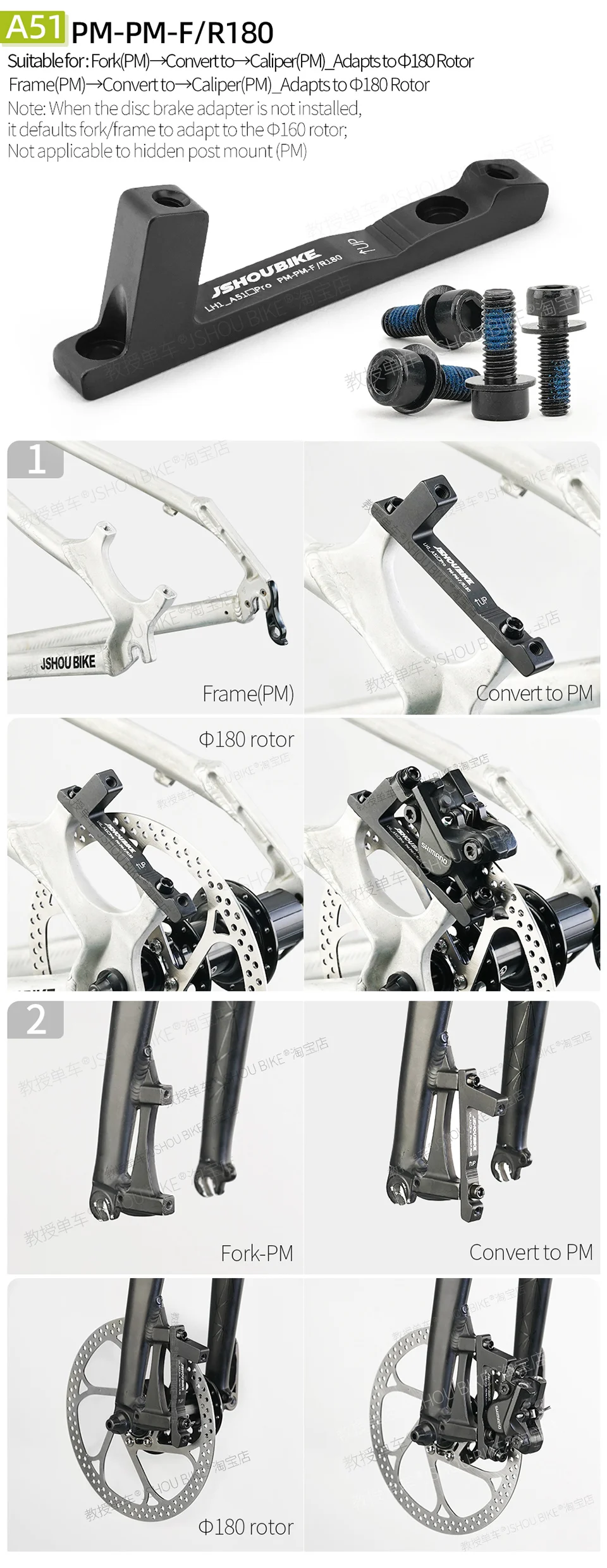 PM/IS MTB Scheibenbremse Mount Adapter 140mm 160mm 180mm 203mm Rotor Mountainbike Gabel Rahmen hinten Bremssattel Konverter Für Shimano – Detail 8
