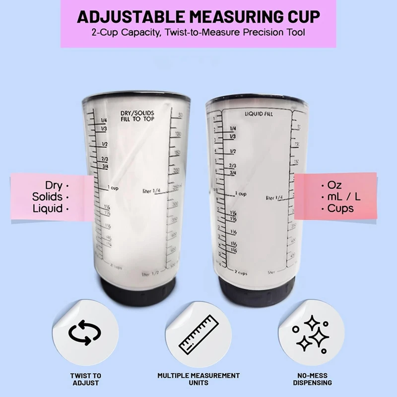 Adjustable Measuring Cup 1/8 to 2 Cup Plunger Measuring Cup Baking Measuring Cup Without Waste-A28R
