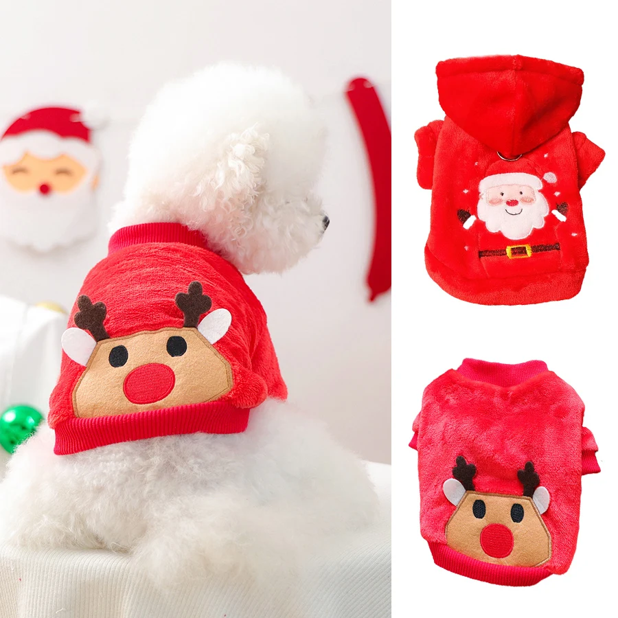 

Christmas Dog Clothes Elk Small Dog Coats Winter Warm Dog Hoodie Sweatshirts Puppy Woolen Dress Pet Outfits