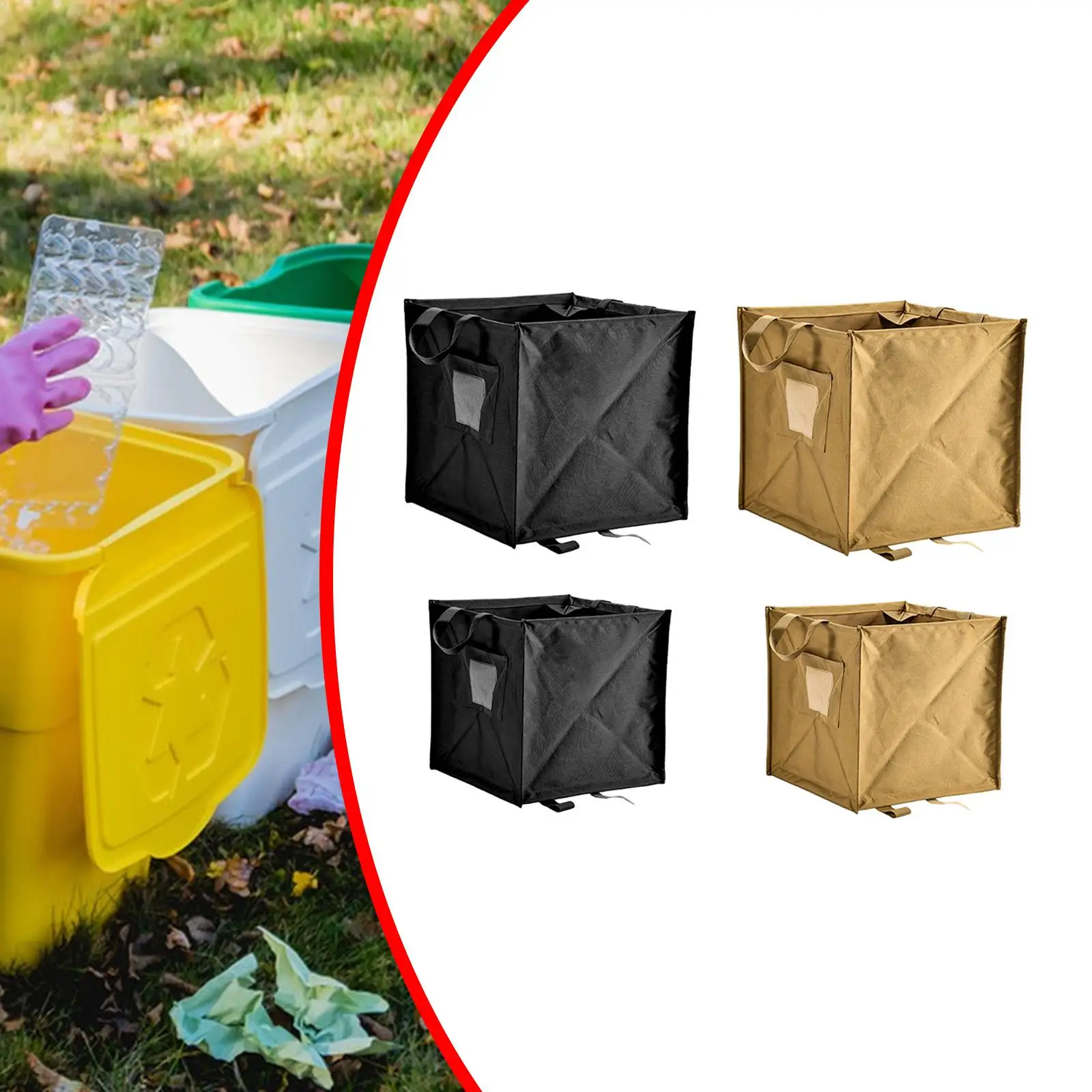 Foldable Camping Trash Can Recycle Bin Oxford Cloth with Handle and Pocket Folding Waste Basket Bin for Garden Leaves Kitchen