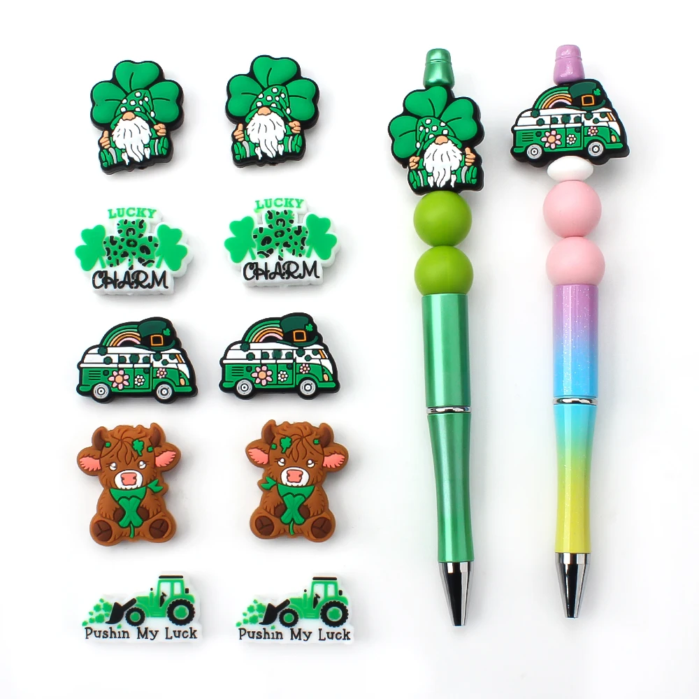 5/10pcs St. Patrick\'s Day Clover Silicone Beads Fashionable Leaf Design Focal BeadsVFor DIY Pens Lanyards Keychains Decorations