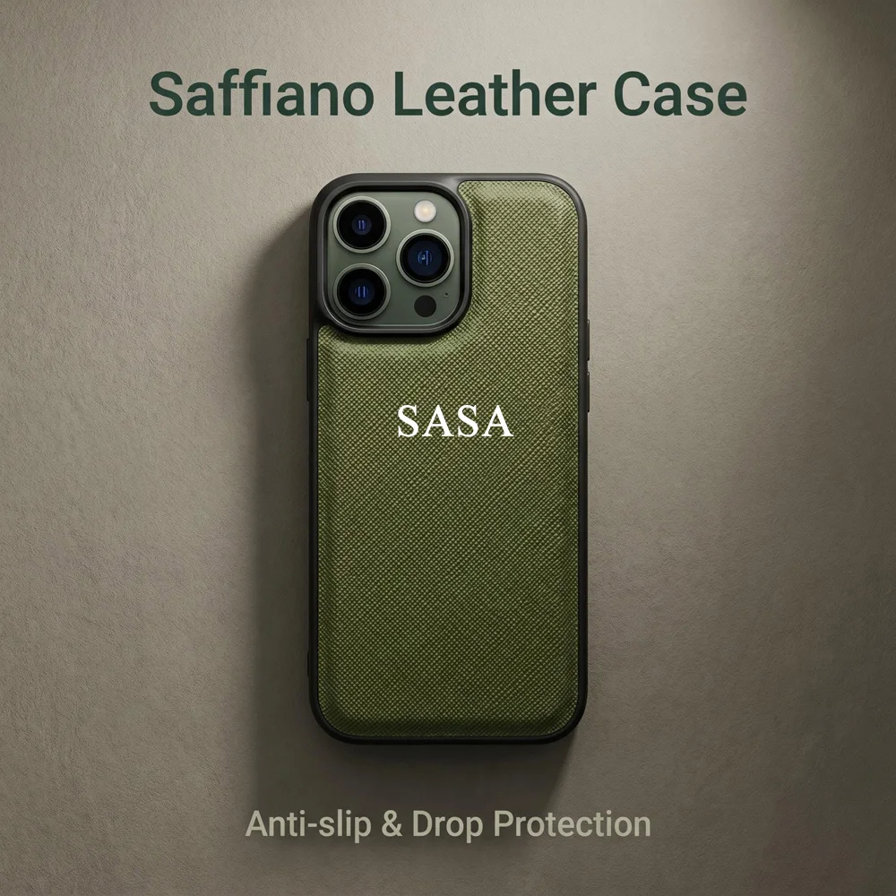 Custom Gold Silver Hot Foil Embossed Initials Case for iPhone 16 17 18 Pro Max Saffiano PU Leather Personalized Name Phone Cover