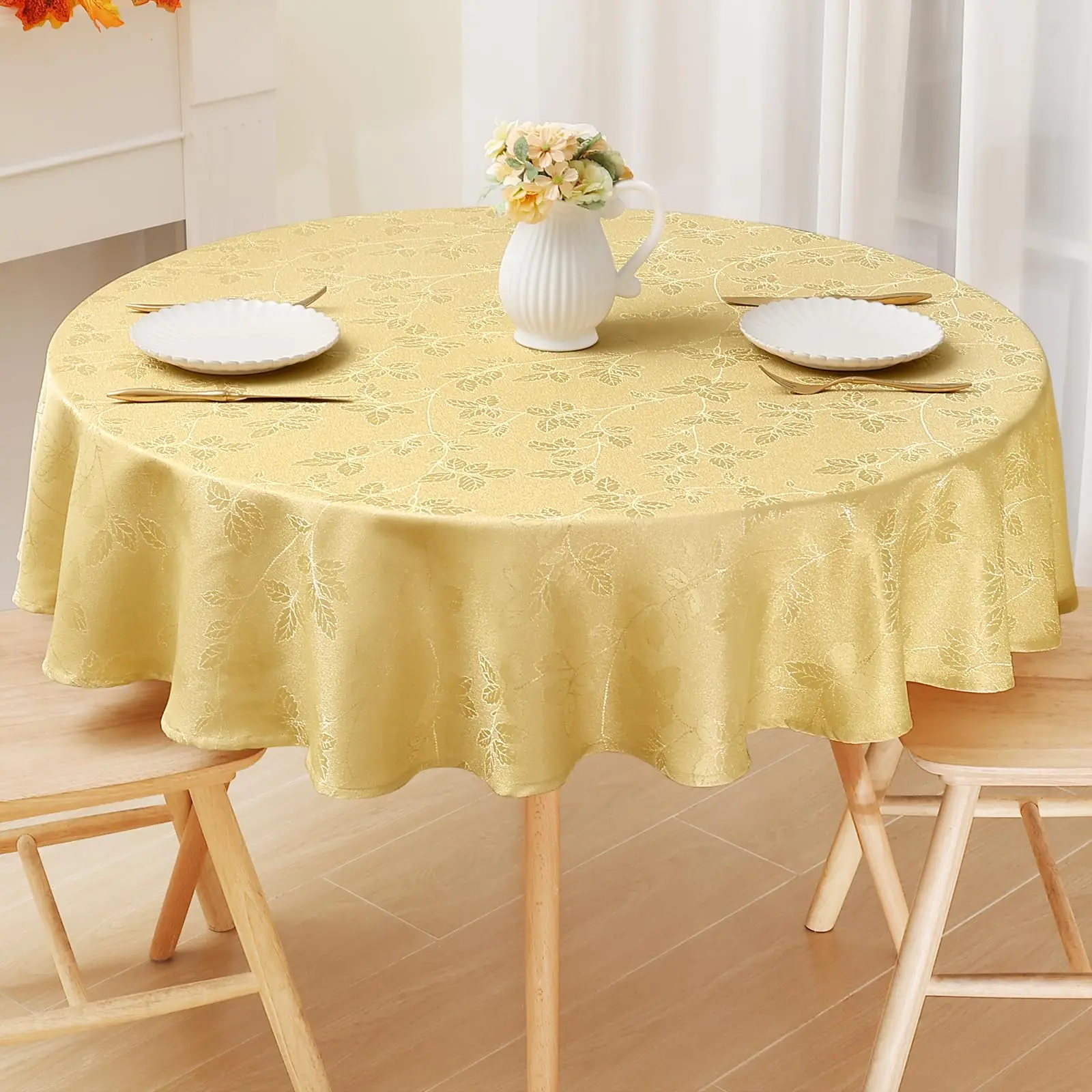 HAPIHAPPY Round Tablecloth Leaf Twig Diagram Polyester Tablecloth Rectangular For Banquet Hook Jacquard Table Cloth Waterproof