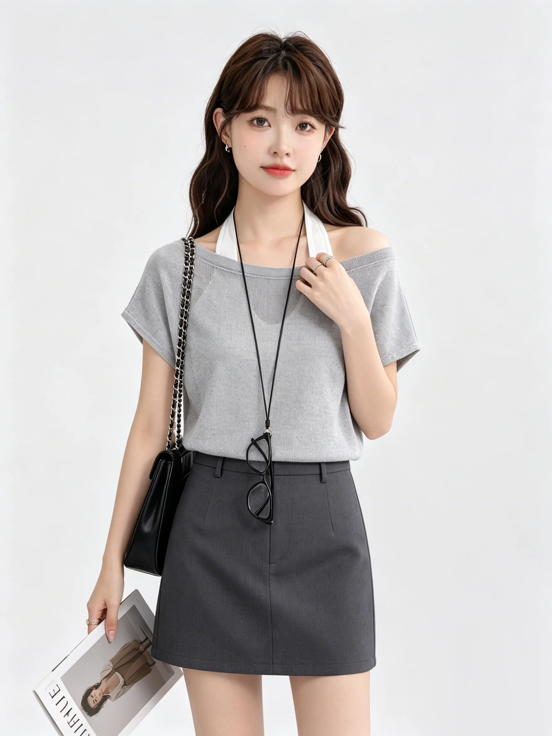 

Korean Style Short Sleeve Vest And T-Shirt Set Women's Fashionable Layering Neck Hanging Top Summer New Arrival Youthful